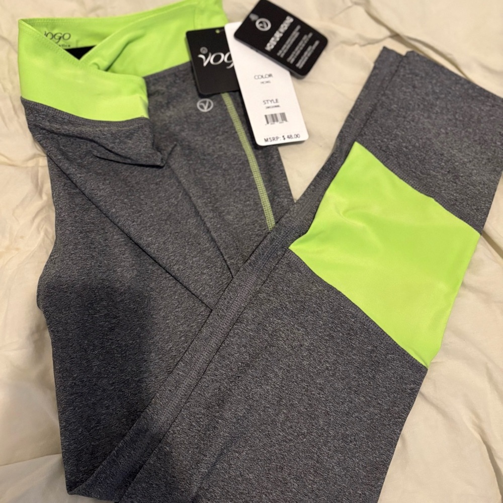 VOGO Athletica Workout Leggings- Lime/Gray